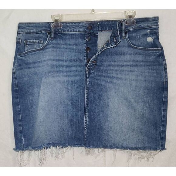 Old Navy Denim Skirt Womens 18 Button Fly Raw Hem distressed Straight - Picture 2 of 7
